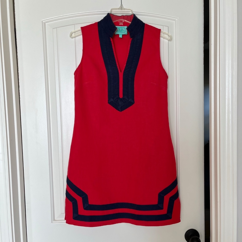 Sail to Sable Red and Blue Linen Tunic Dress Size S